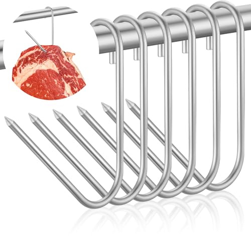 Teenyyou 6pcs Pit Barrel Cooker Meat Hooks, Stainless Steel Smoker Hooks for Smoking, Drying, Butchering, BBQ, Grilling, Jerky