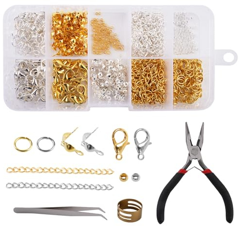 Lytonix 584 stycken armbandslås set, med klämpärlor runda, böjringar, delstål klämpärlor spetsar, förlängningskedja, för tillverkning av armband, nyckelringar och örhängen