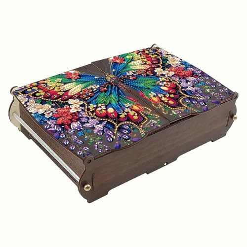 CXINLky Diamond Art Painting, scatola portaoggetti, per pittura a diamante, grande capacità, scatola portagioie fai da te, organizer in legno, scatola regalo, 12 farfalle