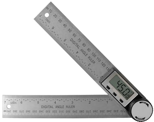 Rapporteur d'angle Numérique, Fausse Equerre 200 mm Acier Inoxydable, Règle D'angle Numérique avec HOLD/Rev, Zéro et Grand Ecran LCD, pour Travail du Bois, Construction et Bricolage, 2 piles incluses