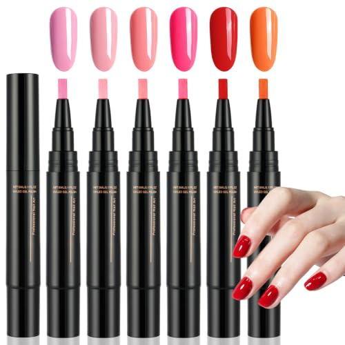 AYBUY Set med 6 st nagellackspennor, snabbtorkande nagellackspennor, 5 ml nagellackspennor för naglar, gelnagellack, långvarig nagelkonstmarkörer, lacktillbehör (röd serie)
