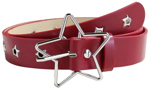 SEAUR Ceinture pour Femme Punk avec Pentagramme et Clous Ceinture Réglable en Simili Cuir Boucle en Forme d'étoile 2,8 x 105 cm