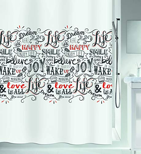 Spirella Anti-Schimmel Duschvorhang - Anti-Bakteriell, waschbar, wasserdicht, Polyester, „Lovejoy“ 180x200cm Weiß