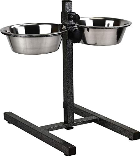 Sterling Ventures Variable Height Dog Pet 2 Bowls Feeding Water Station (Bowl Size 14 x 6cm)