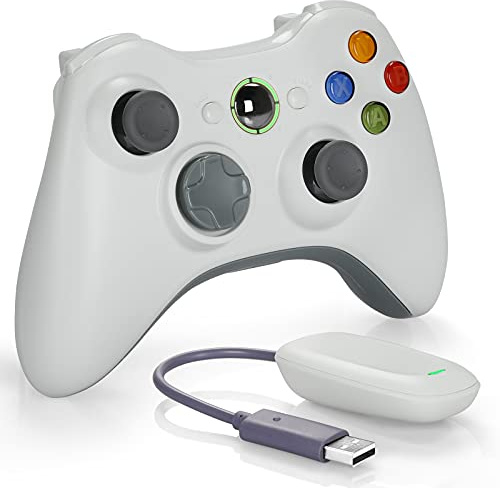 Wireless Controller for Xbox 360, 2.4GHZ Game Joystick Controller Gamepad for Xbox 360 Slim Console, PC Windows 7/8/10, White (Included Receiver)