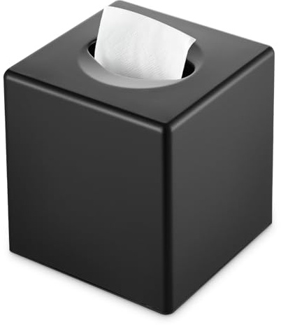 Y-in Hand Tissue Box Cover, Square Facial Tissue Holder Storage for Bathroom Vanity, Countertops, Dressers, Night Stand, Parlors and Offices - Black
