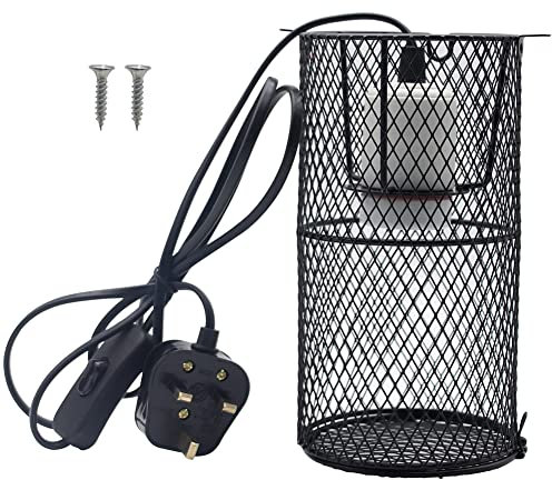 Reptile Heat Lamp Heater Holder Ceramic Heat Lamps Lampshade Holder Anti Hot Bracket Cage for Bearded Dragon, Lizard, Tortoise, Snake, UK Plug (Large)