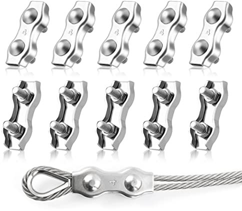 LYCXAMES M4 Duplex Klemme, 10 Stück Drahtseilklemme, Edelstahl 304 Kabelklemme, 4mm Drahtseil Stahlseil Wäscheleine Markise Fixiert (M4)
