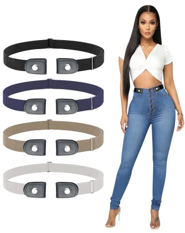 SWAUSWAUK Cinturón sin Hebilla x 4 piezas - Cinturon Elástico sin Hebilla para Mujer Hombre Cinturones Invisible