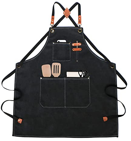 SUPRBIRD Tablier de Cuisine,Tablier de Travail,Tablier Barbecue avec 3 Poches Tabliers Cuisine pour Homme et Femme,Bretelles Réglables de M à XXXL,pour Barbecue, Restaurant, Jardin, Café (Noir)