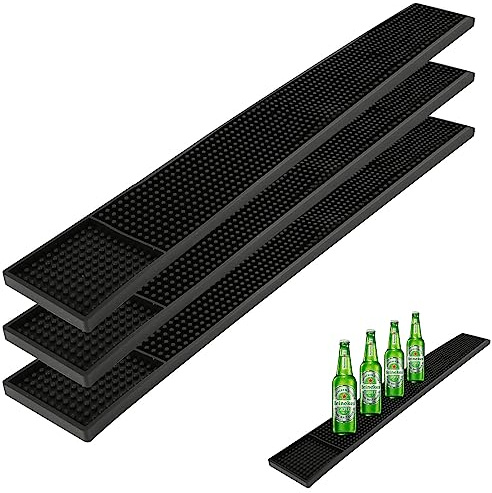 WOPPLXY 3 Pcs 24 x 3 Inch Rubber Bar Mats, Non-Slip Bar Service Spill Mat, Black Rubber Bar Mat, Bar & Wine Tools, Bar Mats Set for Countertop, Cafe, Bar, Kitchen, Restaurant, Hotel