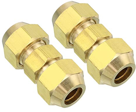 PATIKIL 3/8 OD Brass Flare Union Connector, 2 Set Air Conditioning Copper Double Pipe Extension Joint Connectors Pipe Hose Fitting with Nut, 1.52 x 0.63inch