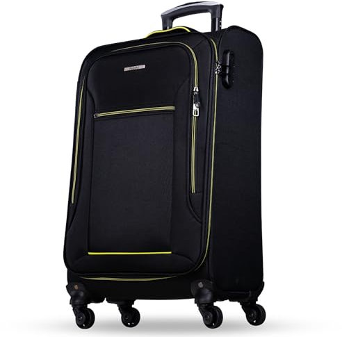 NOWI Sevilla Weichschalen Trolley L – Mittelgroßer Stoff Koffer 50L mit 4 Rollen & Zahlenschloss | Leichter Reisekoffer für Damen & Herren (Schwarz-Limette, L)