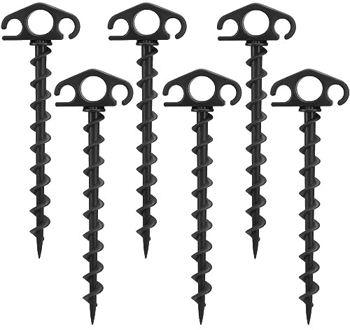 COBARYEN Tent Stakes Ground Anchors Screw in, 6 Pack Sand Stakes for Beach 9.4 Inch Heavy Duty Spiral Tent Pegs for Camping, Party, Hiking, Outdoor Decoration (6, Black)