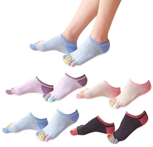 CLDURHGE 4 paia di calzini con dita da donna calzini da donna in cotone a cinque dita calzini da sneaker da donna con calzini da sneaker da donna-2 per lo sport in esecuzione calzini colorati