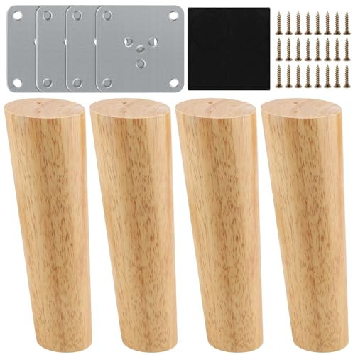 Patas para Muebles Madera, 4 Piezas conicas Patas de Madera Patas de Sofá de Madera para Placas de Montaje y Tornillos para Muebles de Mesa Sofá Cama, Armario, Sillón 15cm Cilindro