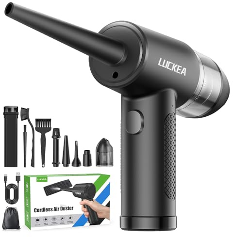 LUCKEA Elektrisk tryckluftsspray med 3 växlar – 2-i-1 tryckluftsspray handdammsugare 6 000 mAh batteri, luftdammare för bärbar dator, tangentbord, elektronik, hushållsrengöring