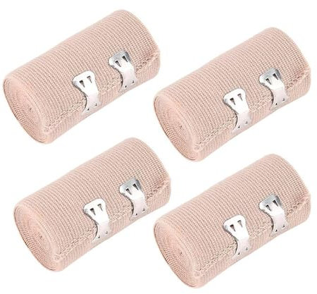 4 Rotoli di Bende Elastiche per Bendaggi, Benda Elastica Coesiva Lavabili e Riutilizzabili Tape Kinesiologico con Clip in Metallo Bende Elastiche per Supporto a Caviglia, Braccio, Gamba(7.5cm x 4.5m)