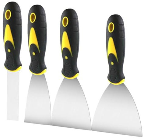 4 Piezas Espátula Masilla,Raspadores de Papel Tapiz,Juego de Raspadores,Espátulas Masilla,Espátulas de Acero Inoxidable,Espátula Rascador Multiusos,para Enlucido,Relleno de Masilla y Acabado Liso