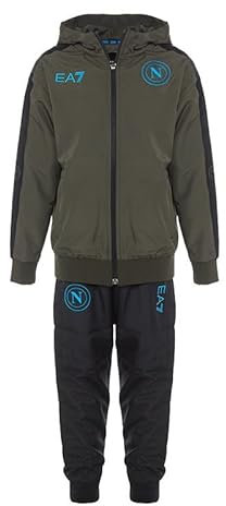 SSC Napoli EA7 Tuta Estiva Nylon Jr. Olive Night, EA7 Prodotto Ufficiale, Tuta con Cappuccio Calcio 2024/2025, 12 anni