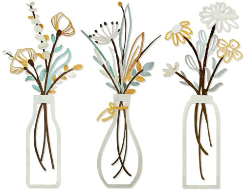 YiYa 3 Pcs Metal Flowers Wall Arts Metal Flower Wall Decor Floral Line Hanging Wall Sculpture Beige Minimalist Flower Wall Decors for Home Bedroom Kitchen Living Room(Gold）