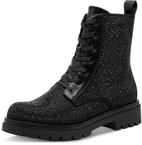 MARCO TOZZI Stivaletti Donna con Lacci e Cerniera Dettagli Glitterati, Nero (Black Glitter), 39 EU