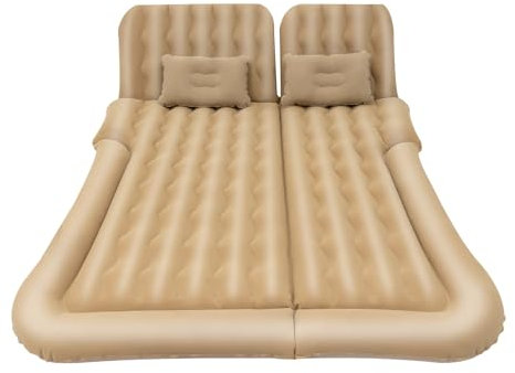 WINPANG Materasso gonfiabile per auto, 174 x 126 cm, gonfiabile, da campeggio, pieghevole, con 2 cuscini e pompa ad aria, portata 250 kg, portatile, colore beige, adatto per campeggio, viaggi