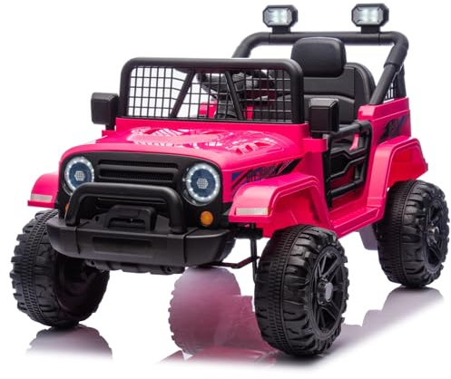 LALAHO Elektroauto für Kinder 12V Elektrofahrzeuge für Kinder mit 2,4 Ghz Fernbedienung (Rose)