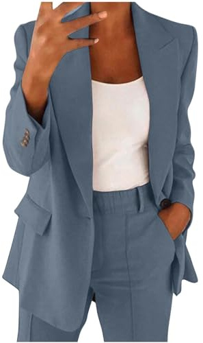 Elegant bröllopskostym för kvinnor, 2-delat set, långärmad blazer med knäppning, byxor med hög midja, för affärer, arbete, kontor, formella byxor, kostym, plusstorlek