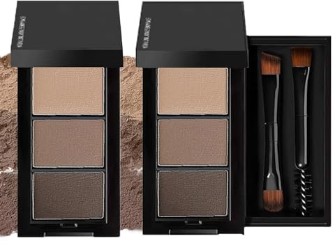 Polvere per sopracciglia marrone, 3 colori, polvere per sopracciglia impermeabile, con pennello, vernice per sopracciglia multipurpose, polvere fine, per sopracciglia naturali tutto il giorno (9G)