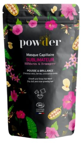 Powder - Masque Pousse Cheveux Bio Fortifiant - Fenugrec & Hibiscus - Aide à Réduire la Chute, Densité & Volume - Cheveux Fins, Post-Partum - Vegan - Made in France - 100g