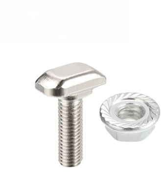 Hammarskruv i rostfritt stål, T-spårbultar och flänsmuttrar set, 20-pack for aluminiumprofil(M6x20-20set)