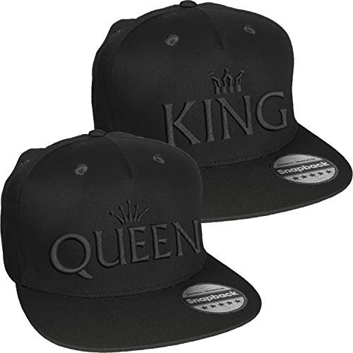 Nashville print factory Snapback Ton-in-Ton Bestickt mit Motiv Krone/King & Queen in schwarzer Schrift Stickerei Partner-Cap für Sie & Ihn (King & Queen)