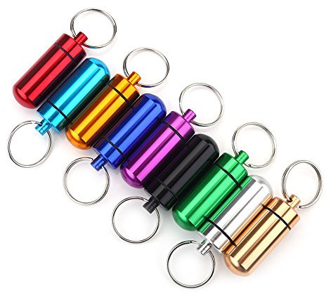 9er Set Mini Pillendosen Aluminium Pillenbox mit Schlüsselbund für Outdoor Sport Camping Wandern Reisen