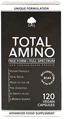 Total Amino | Full Spectrum Amino Acids Capsules | BCAA | Free Form Amino Acids | 120 Vegan Capsules | G&G Vitamins (Packing May Vary)