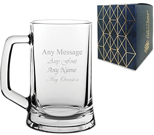 Personalised Engraved Beer Mug: Personalise with Any Message, Choose from Many Fonts - Ideal for Special Occasions, Laser Engraved, Gift Box - Perfect for Weddings, Ushers, Godfathers, Birthdays.