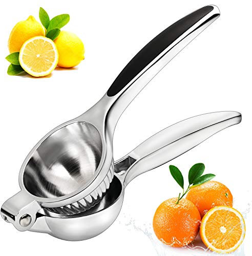FUKTSYSM Lemon Squeezer - New Top Stainless Steel Citrus Squeezer, Lime Squeezer, Robust Design, Anti Corrosion, Silicone Handle Non Slip and Dishwasher Safe, Faster, More Efficient Juicing