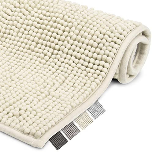 Beautissu Badematte rutschfest 50x80 cm Chenille Badezimmerteppich Flauschig Badteppich rutschfest waschbar Badvorleger Bad Teppich Badezimmer Duschvorleger Badematte Beige – BeauMare WR
