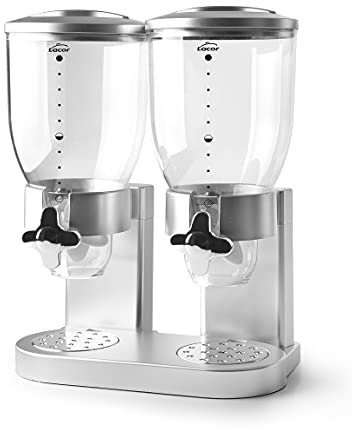 LACOR - 62596 - Dispenser di cereali, frutta secca, pasta e caramelle, doppio contenitore, due contenitori da 2 L, sistema girevole, senza BPA, 27 x 16,5 x 35 cm, grigio