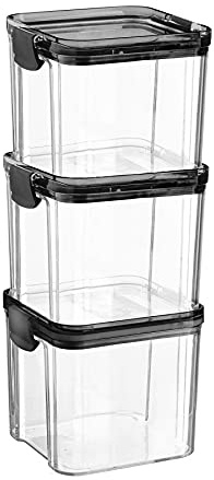 Argon Tableware Food Storage Containers - 700ml - Black - Pack of 3 - Clear Airtight Reusable Stackable Freezer Storage Meal Prep Container Lunch Tupperware Box with Clip-Lock Lid