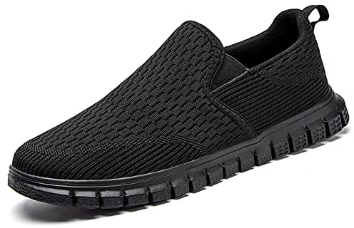 Oltyutc Mens Trainers Casual Loafers Sneakers Walking Gym Sneakers Slip On Athletic Breathable Comfortable Running Shoes Black Size 9.5