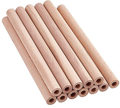 OLYCRAFT 12 Stück 20x1.5cm Hohlholzstäbchen Runde Holzdübelstangen Mit 0.8cm Loch Unbehandelte Buchenholzstangen Naturholz Rundstangen Holzdübelstäbe Für DIY Kunsthandwerksprojekte