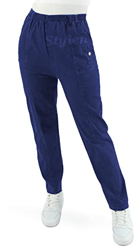 URBAN STITCH Womens Jeans Dark Blue Ladies Stretch Trousers High Waist Rise Elasticated Pull On Straight Leg Denim Soft Pants Plus Size Casual Wear (16, Indigo)