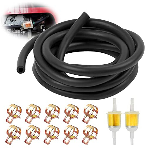 Kit Tubo Benzina e Tubi per Alimentazione Moto,2 Metri Linea Gas Carburante Ø 5mm,Tubo Gasolio con 2 Filtri Benzina e 10 Fascette Stringitubo,Tubazioni Benzina per Trasporto Benzina,Cherosene,Diesel