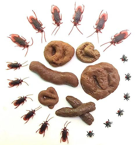 KALUROIL 6 Stück Kackhaufen Spielzeug - Realistische Turd Poo Scherzartikel für Aprilscherzen & Halloween - Lustiger Falsch Poop mit Kordelzug Tasche（Kommt mit 18 Insekten-Requisiten）