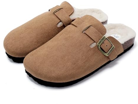 JOMIX Pantofole Donna Invernali Calde Ciabatte Casa Punta Chiusa con Pellicia Sintetica Zoccoli Comode Morbide MD2439 Khaki 39