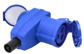 cartrend Explorer CEE Winkelkupplung 3-polig & Schutzkontaktsteckdose mit Klappdeckel, für Camping, Wohnwägen, Wohnmobile, Schutz vor Feuchtigkeit, IP44, geeignet für Leitungen bis 3 x 2,5 mm², blau