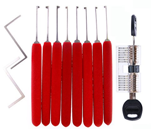 QiDAi Kaba Dietrich-Set mit transparentem Schloss, doppelseitiges Dietrich-Werkzeug-Übungsset, Anfänger und Schlosser, Dimple Lock Trainingsset (B-Set)