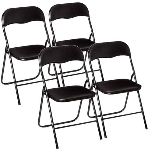 Well Home - Set de 4 Sillas 44x48x79cm Plegables Color Negro Resistente y práctica para Exteriores