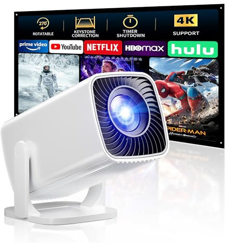 Mini projecteur, projecteur portable 4K, projecteur Full HD 1080p pour extérieur, projecteur de film rotatif à 270°, affichage maximum de 200 pouces, compatible avec smartphone, TV Stick,